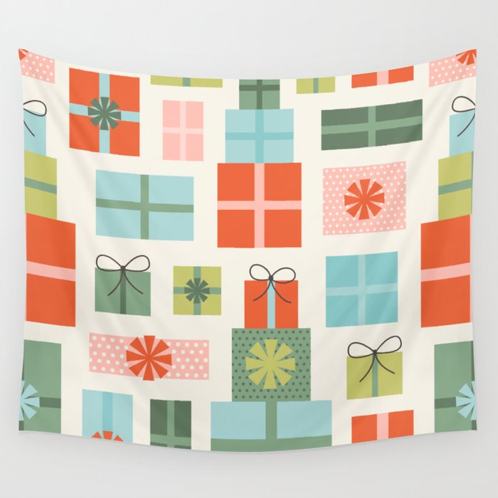 Retro Christmas Presents Wall Tapestry Gallery Image 1