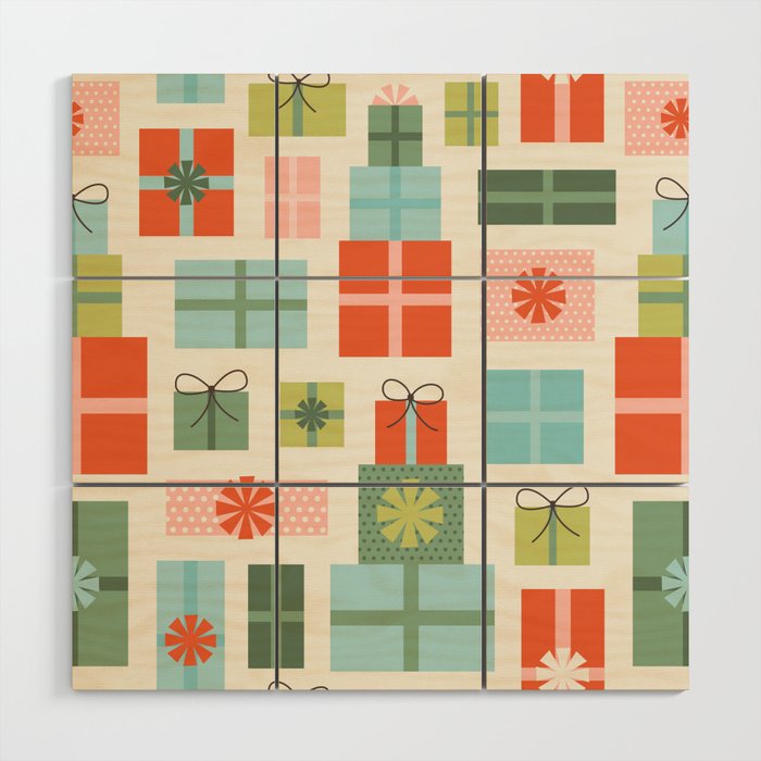 Retro Christmas Presents Wood Wall Art Gallery Image 1