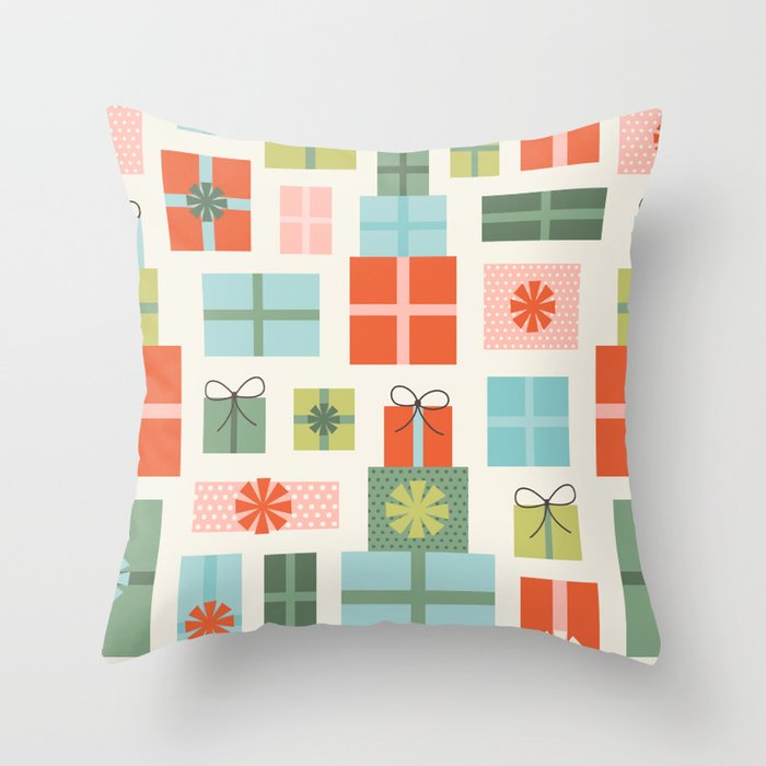 Retro Christmas Presents Throw Pillow Gallery Image 1