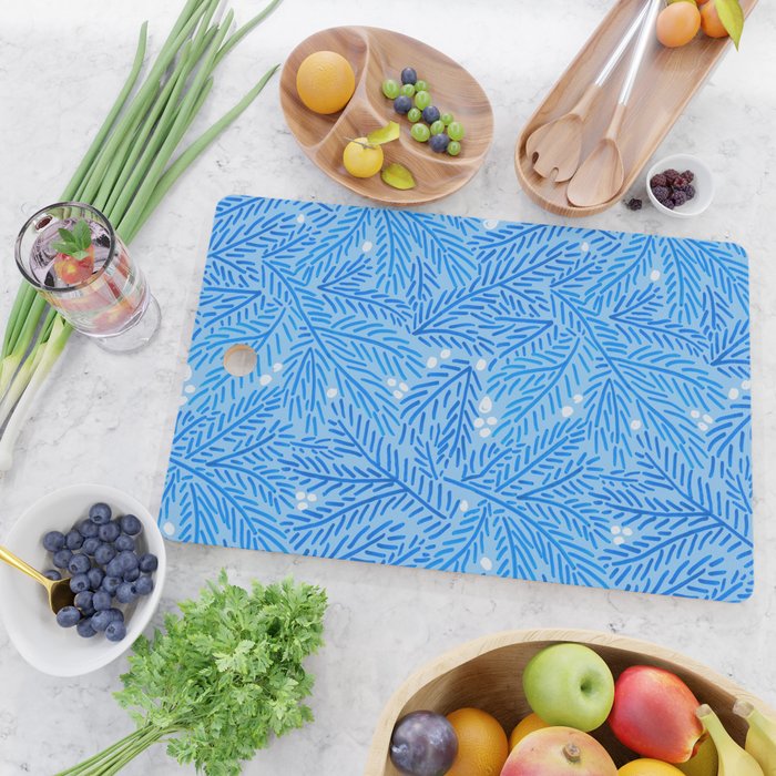 Winter Berries & Pine Branches in Blue Cutting Board Gallery Image 2