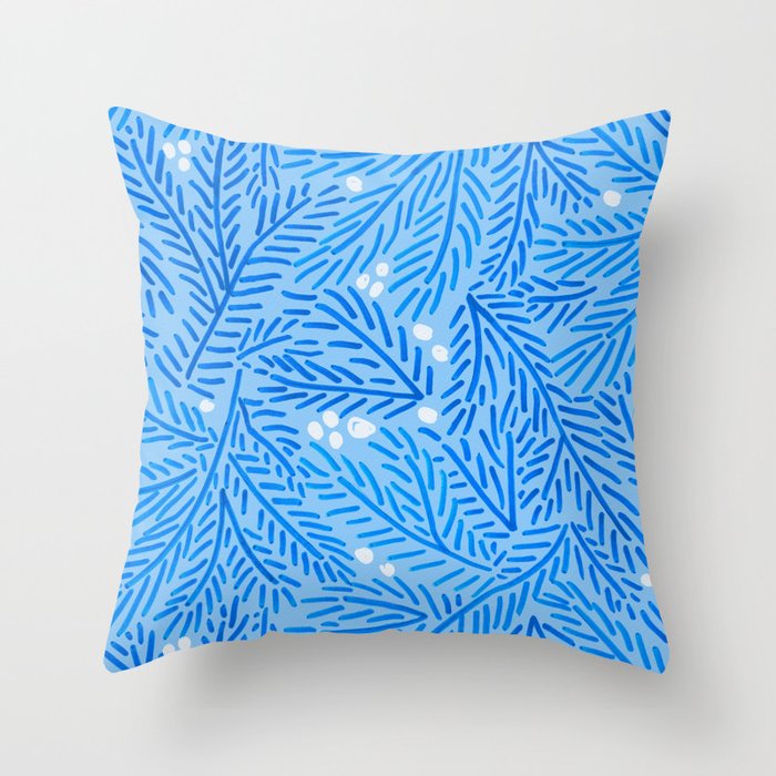 Winter Berries & Pine Branches in Blue Throw Pillow Gallery Image 6