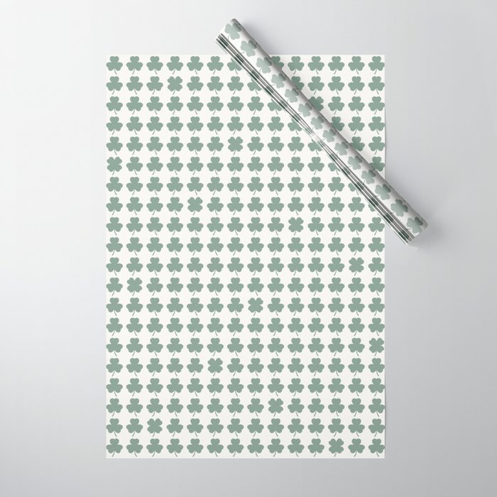 Clovers XXXII Sage Green Botanical Pattern Wrapping Paper Gallery Image 1