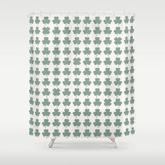 Clovers XXXII Sage Green Botanical Pattern Shower Curtain Gallery Image 1