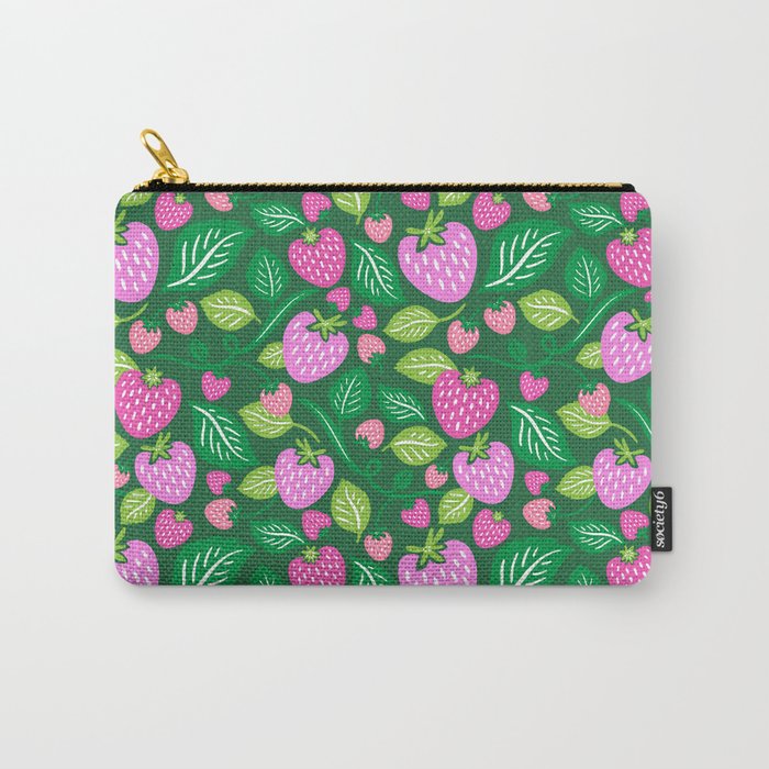 Strawberry Fields - Pink and Green Carry All Pouch Gallery Image 1