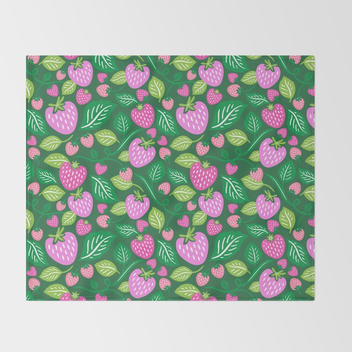 Strawberry Fields - Pink and Green Throw Blanket Gallery Image 2