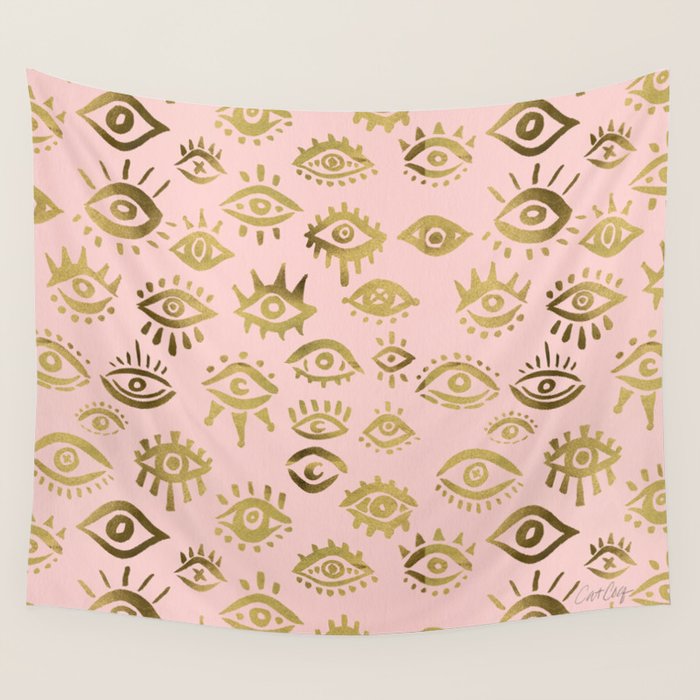 Mystics Eyes - Blush & Gold Wall Tapestry Gallery Image 1