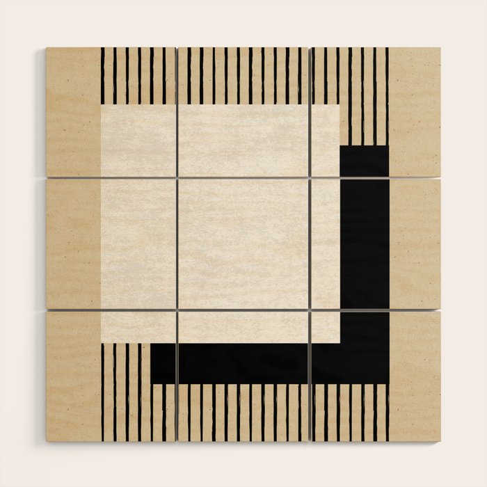 Square black and white Stripes Wood Wall Art Gallery Image 1