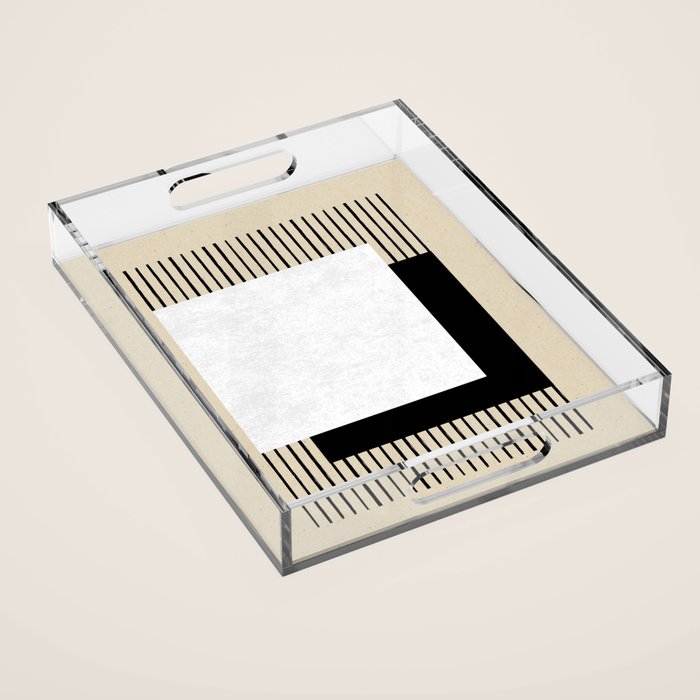 Square black and white Stripes Acrylic Tray Gallery Image 1