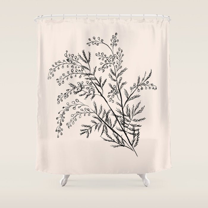 Minimal Acacia Branch Shower Curtain Gallery Image 1