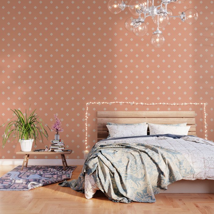 Peach Dot Flower - Minimal Vintage Floral Pattern Wallpaper Gallery Image 3