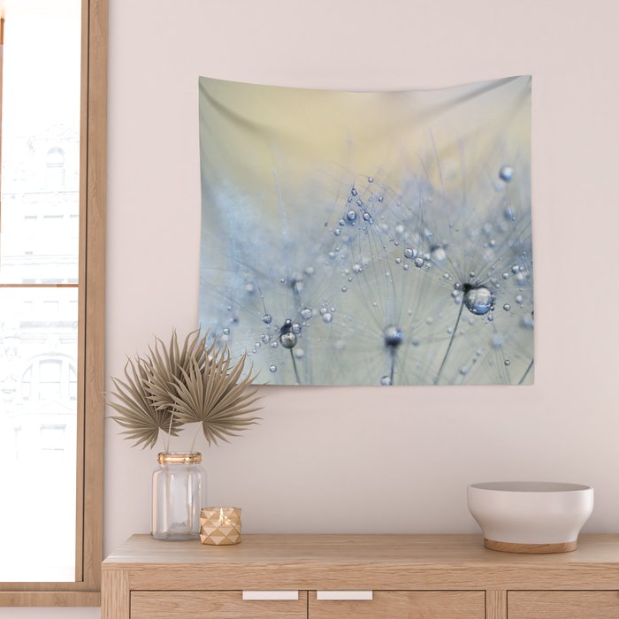 flower photography - dandelion - pastel yellow baby blue floral Wall Tapestry Gallery Image 2