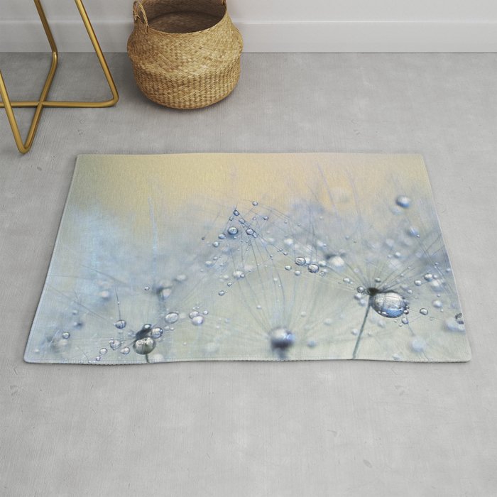 flower photography - dandelion - pastel yellow baby blue floral Rug Gallery Image 1