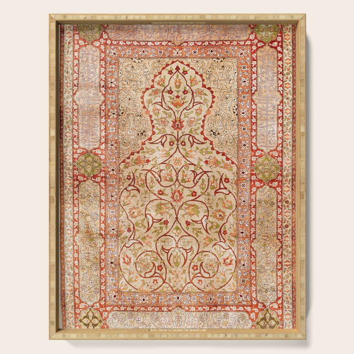 Hereke Northwest Anatolian Silk Rug Print Serving Tray Gallery Image 1