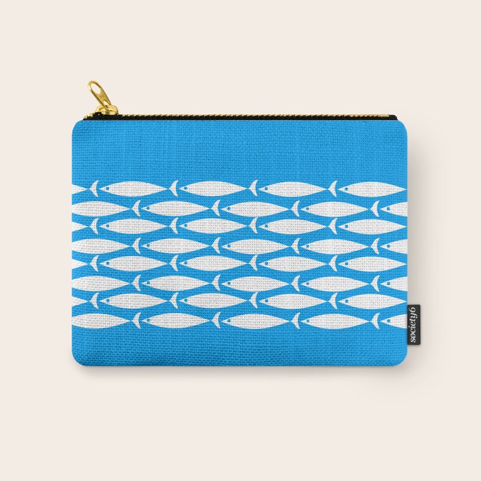 Fish Stripe 8 Blue and White Minimal Mid Century Modern Pattern Carry All Pouch Gallery Image 1