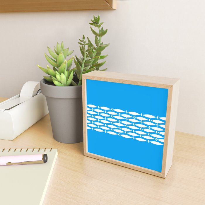 Fish Stripe 8 Blue and White Minimal Mid Century Modern Pattern Mini Art Print Gallery Image 2