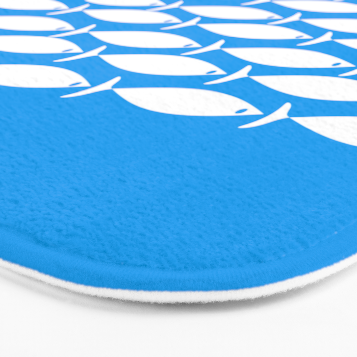 Fish Stripe 8 Blue and White Minimal Mid Century Modern Pattern Bath Mat Gallery Image 3