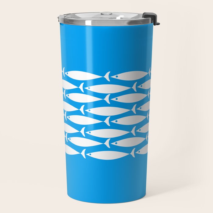 Fish Stripe 8 Blue and White Minimal Mid Century Modern Pattern Travel Mug Gallery Image 2