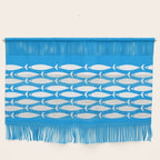 Fish Stripe 8 Blue and White Minimal Mid Century Modern Pattern Wall Hanging Gallery Image 1