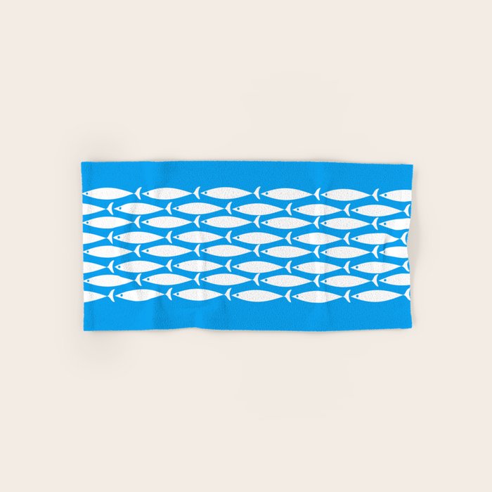 Fish Stripe 8 Blue and White Minimal Mid Century Modern Pattern Bath Towel Gallery Image 1