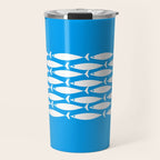 Fish Stripe 8 Blue and White Minimal Mid Century Modern Pattern Travel Mug Gallery Image 1