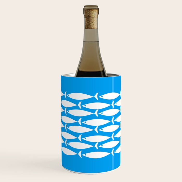 Fish Stripe 8 Blue and White Minimal Mid Century Modern Pattern Wine Chiller Gallery Image 1