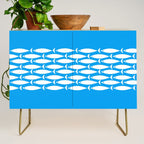 Fish Stripe 8 Blue and White Minimal Mid Century Modern Pattern Credenza Gallery Image 1