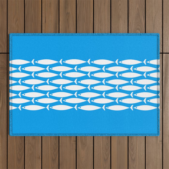 Fish Stripe 8 Blue and White Minimal Mid Century Modern Pattern Outdoor Rug Gallery Image 1