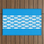 Fish Stripe 8 Blue and White Minimal Mid Century Modern Pattern Outdoor Rug Gallery Image 1