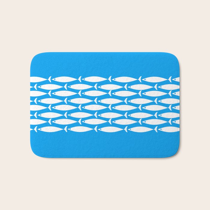 Fish Stripe 8 Blue and White Minimal Mid Century Modern Pattern Bath Mat Gallery Image 1