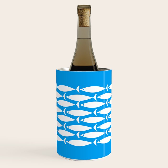 Fish Stripe 8 Blue and White Minimal Mid Century Modern Pattern Wine Chiller Gallery Image 3