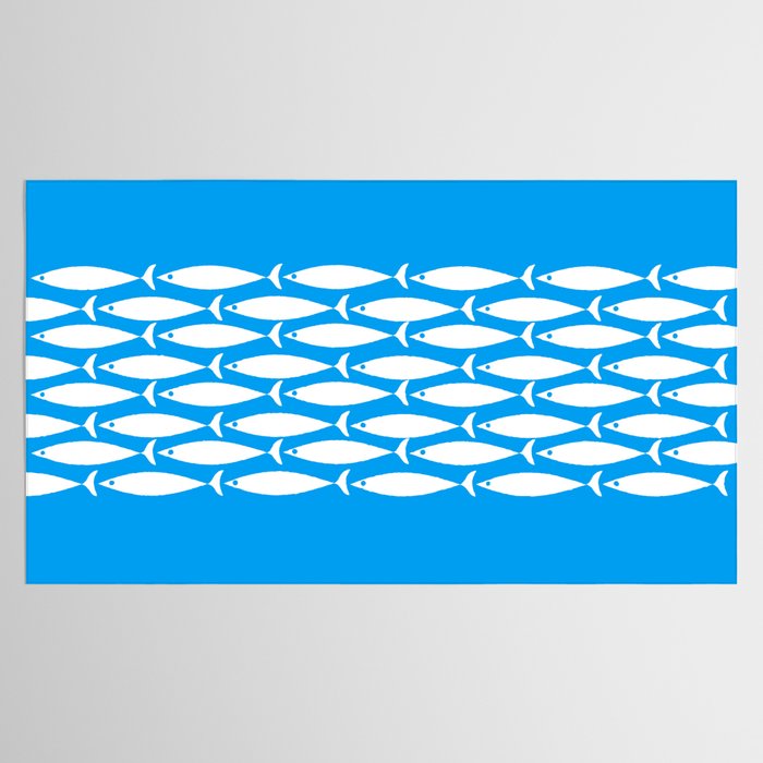 Fish Stripe 8 Blue and White Minimal Mid Century Modern Pattern Tablecloth Gallery Image 2