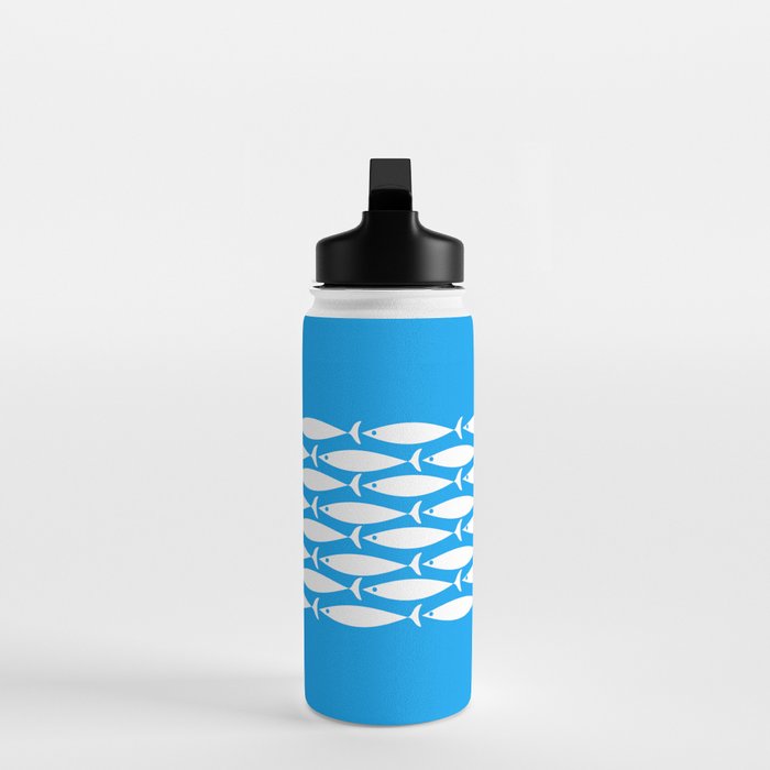 Fish Stripe 8 Blue and White Minimal Mid Century Modern Pattern Water Bottle Gallery Image 3