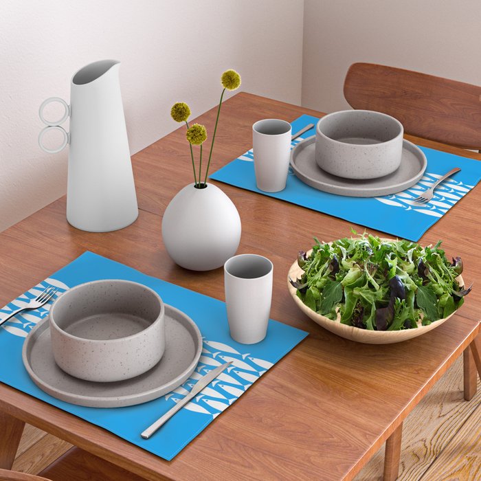 Fish Stripe 8 Blue and White Minimal Mid Century Modern Pattern Placemat Gallery Image 2