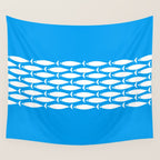 Fish Stripe 8 Blue and White Minimal Mid Century Modern Pattern Wall Tapestry Gallery Image 4