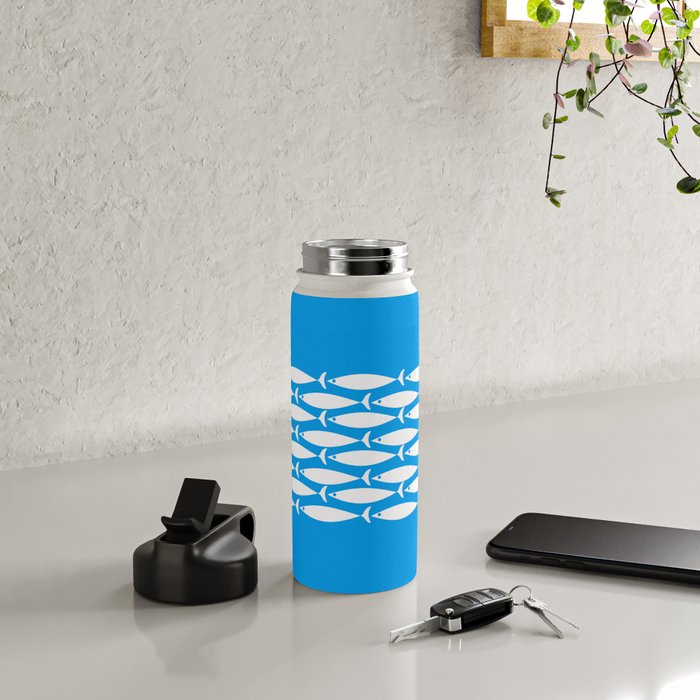 Fish Stripe 8 Blue and White Minimal Mid Century Modern Pattern Water Bottle Gallery Image 4