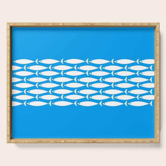 Fish Stripe 8 Blue and White Minimal Mid Century Modern Pattern Serving Tray Gallery Image 1