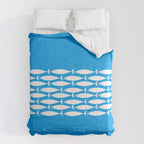 Fish Stripe 8 Blue and White Minimal Mid Century Modern Pattern Comforter Gallery Image 6