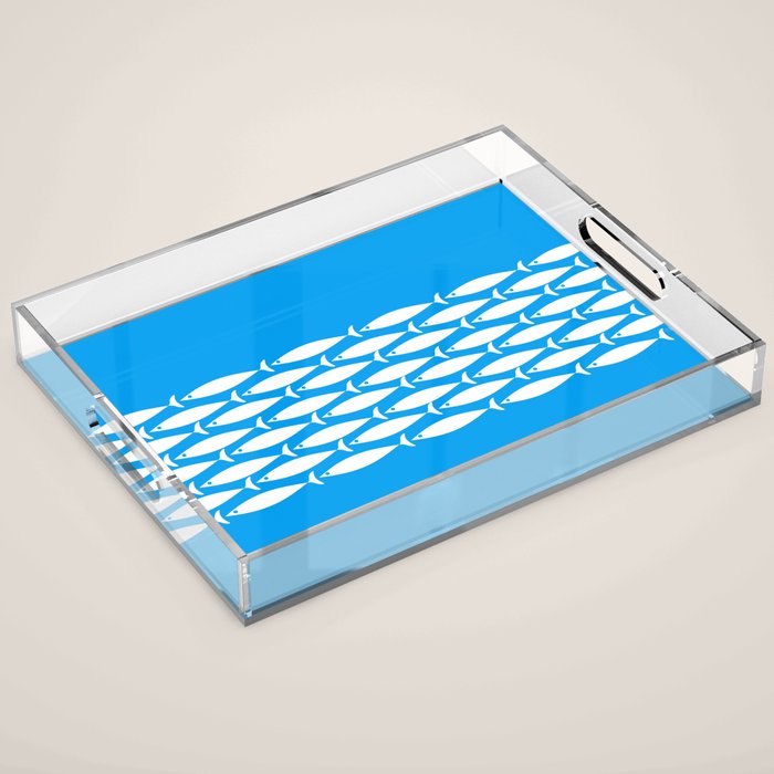 Fish Stripe 8 Blue and White Minimal Mid Century Modern Pattern Acrylic Tray Gallery Image 1