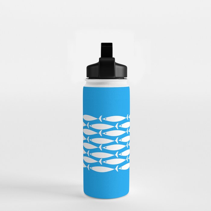 Fish Stripe 8 Blue and White Minimal Mid Century Modern Pattern Water Bottle Gallery Image 2