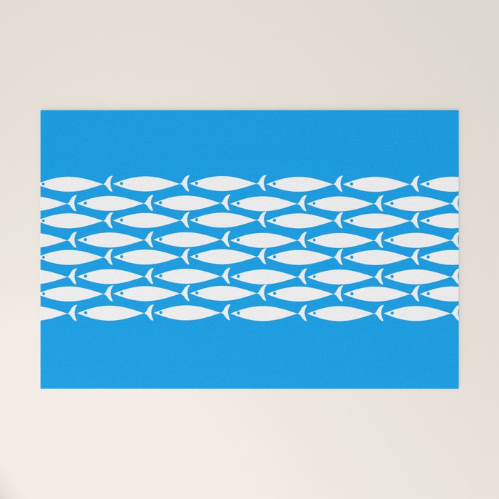 Fish Stripe 8 Blue and White Minimal Mid Century Modern Pattern Welcome Mat Gallery Image 1