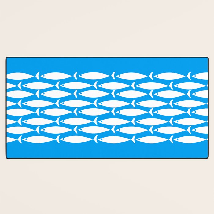 Fish Stripe 8 Blue and White Minimal Mid Century Modern Pattern Desk Mat Gallery Image 3