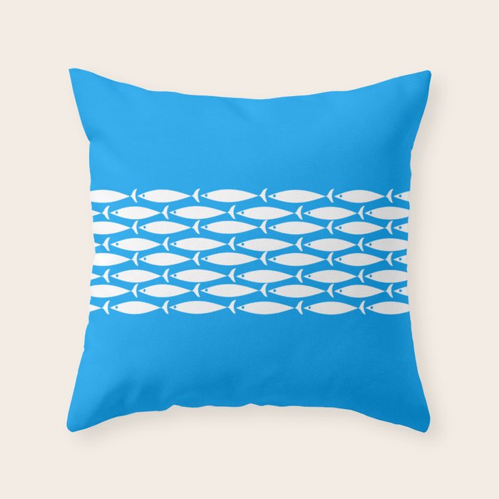 Fish Stripe 8 Blue and White Minimal Mid Century Modern Pattern Throw Pillow Gallery Image 6