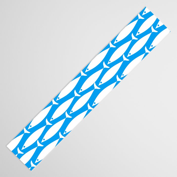 Fish Stripe 8 Blue and White Minimal Mid Century Modern Pattern Table Runner Gallery Image 3