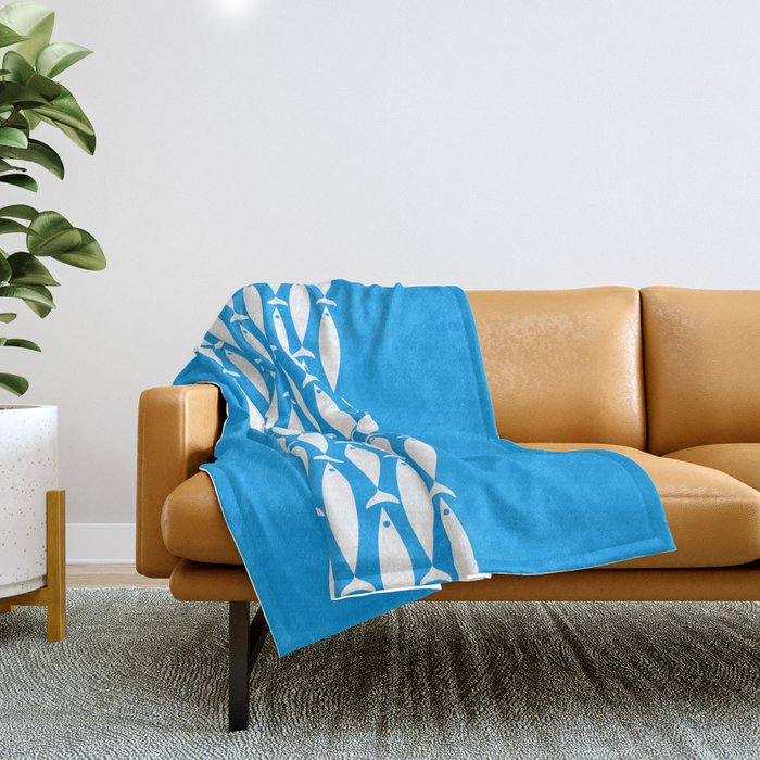 Fish Stripe 8 Blue and White Minimal Mid Century Modern Pattern Throw Blanket Gallery Image 1