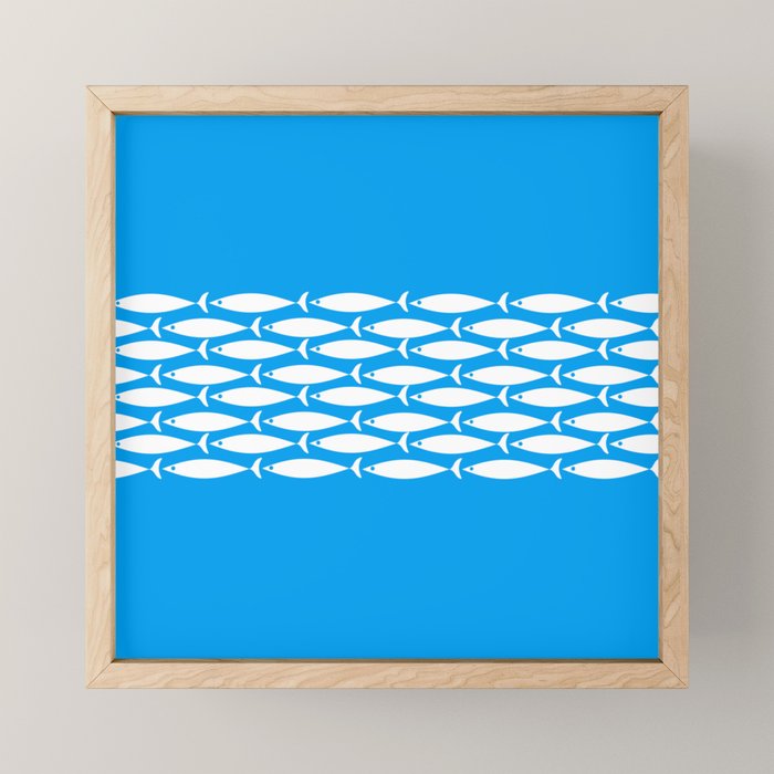 Fish Stripe 8 Blue and White Minimal Mid Century Modern Pattern Mini Art Print Gallery Image 1