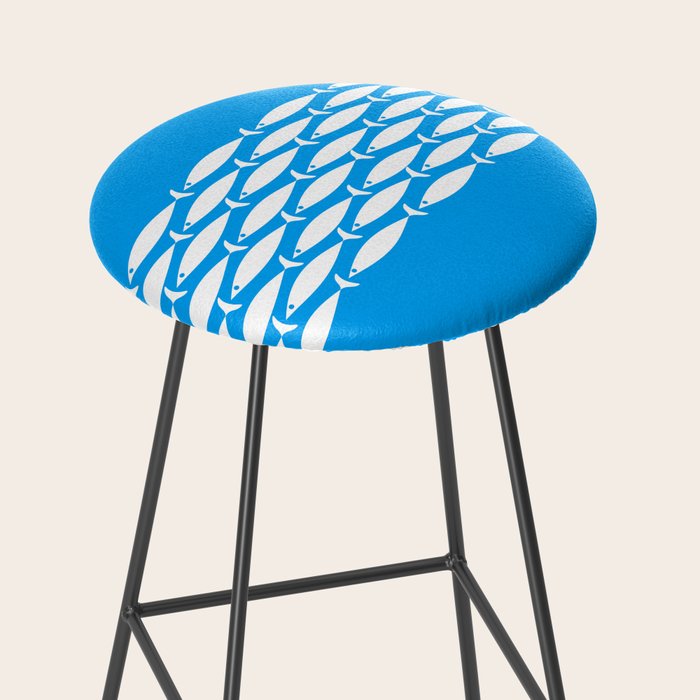 Fish Stripe 8 Blue and White Minimal Mid Century Modern Pattern Stool Gallery Image 2