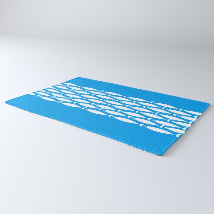 Fish Stripe 8 Blue and White Minimal Mid Century Modern Pattern Rug Gallery Image 3