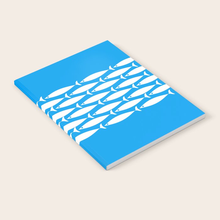 Fish Stripe 8 Blue and White Minimal Mid Century Modern Pattern Notebook Gallery Image 1