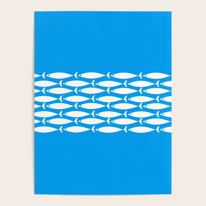 Fish Stripe 8 Blue and White Minimal Mid Century Modern Pattern Poster Gallery Image 4