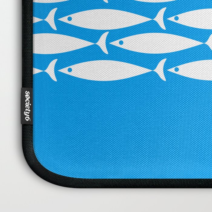 Fish Stripe 8 Blue and White Minimal Mid Century Modern Pattern Laptop Sleeve Gallery Image 3